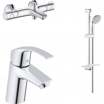Готовый набор для ванны GROHE (смеситель для раковины, термостатический смеситель для ванны, душевой гарнитур) хром
